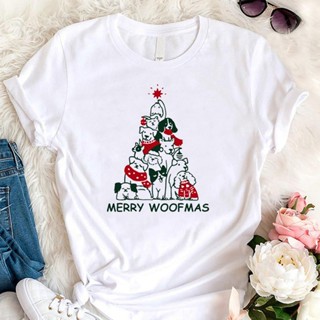 Cute Dogs Lover Merry Woofmas Womens Clothing Merry Christmas Party Tshirt 2022 New Fashion Christmas Tree T Shirt Drops