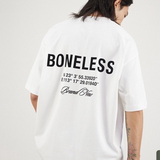 【พร้อมส่ง】เสื้อยืดแขนสั้นลําลอง ผ้าฝ้ายแท้ พิมพ์ลาย BONELESS ทรงหลวม สําหรับผู้ชาย และผู้หญิง