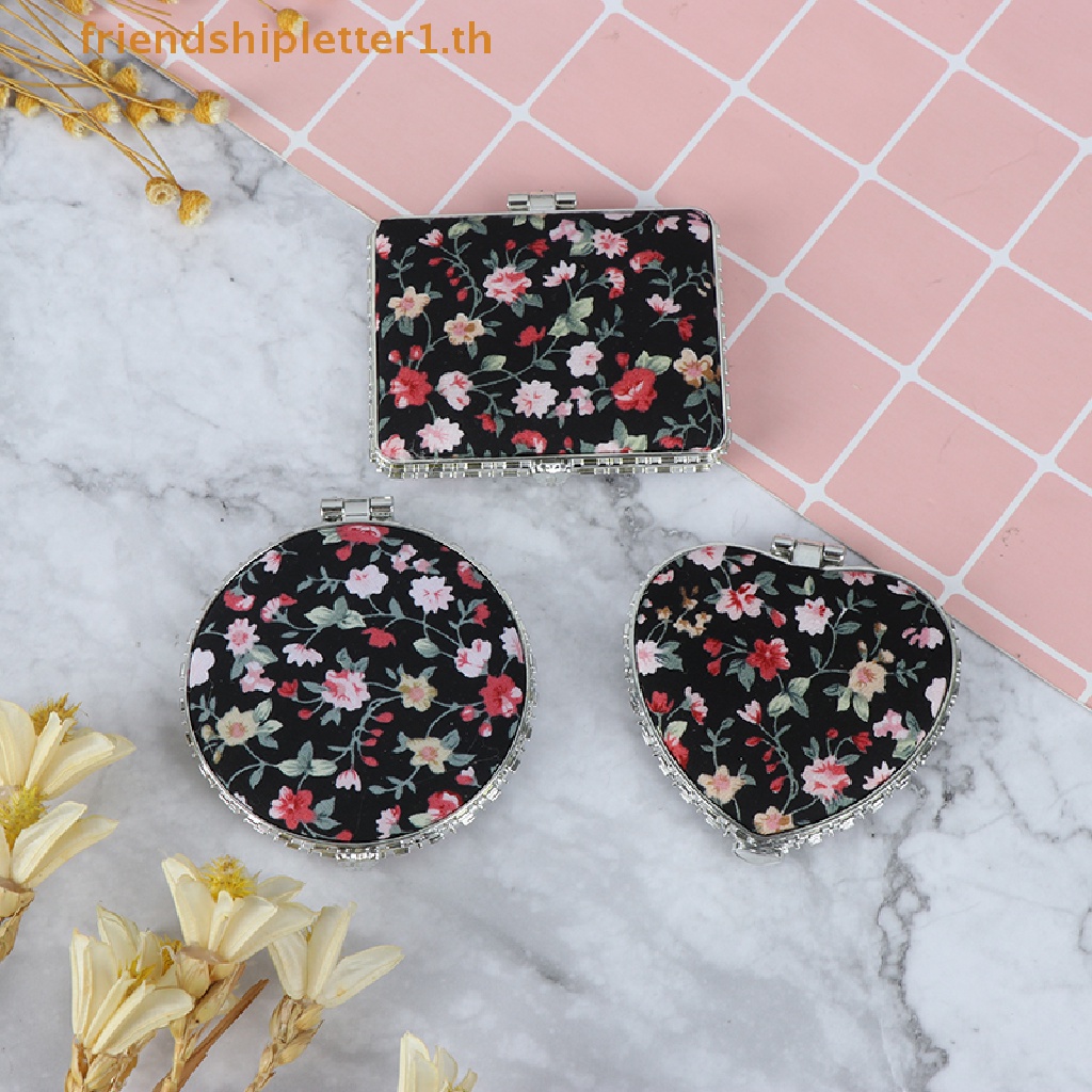 <Be Beauty Tool> กระจกแต่งหน้า ลายดอกไม้ สองด้าน ขนาดเล็ก พับได้ สไตล์วินเทจ