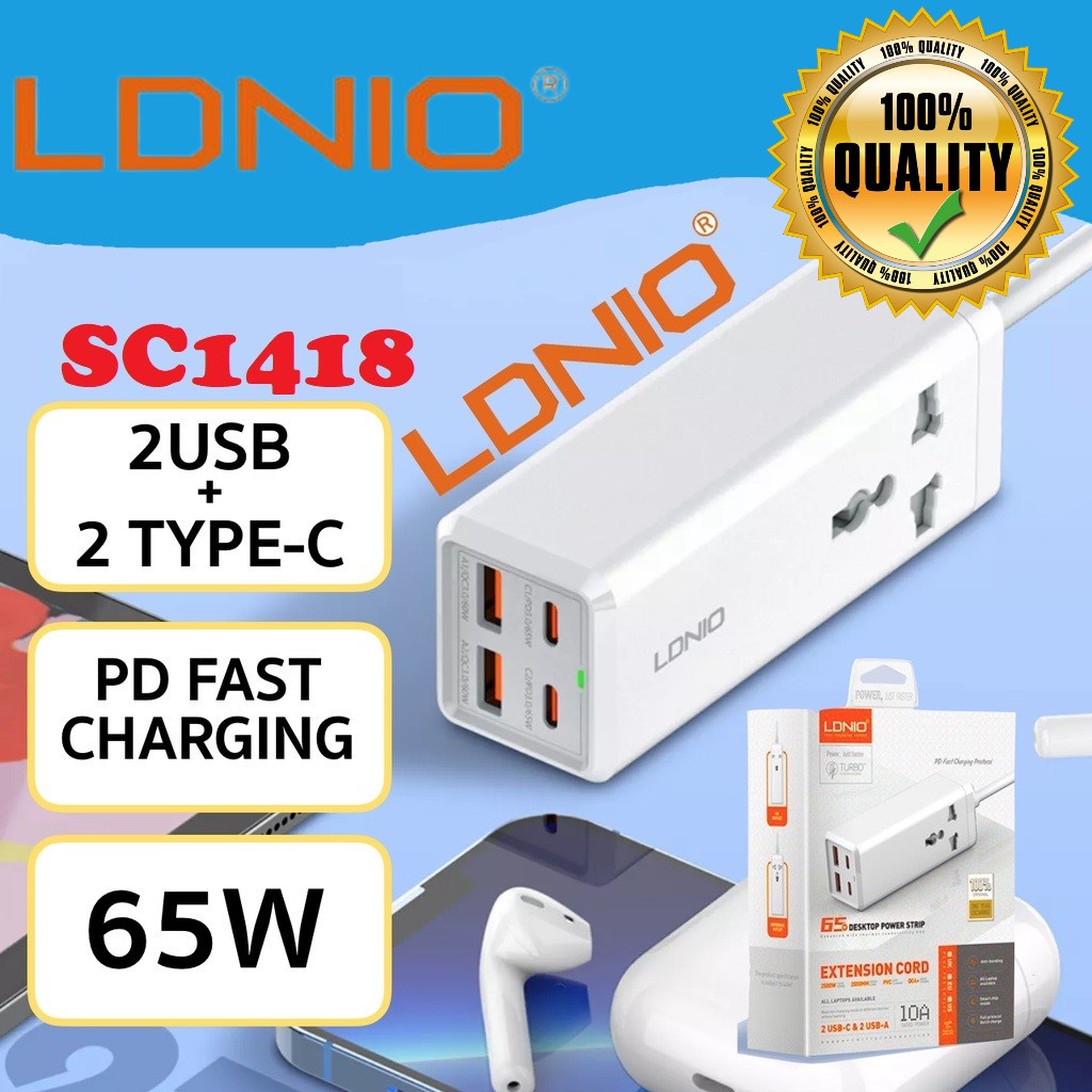 Quick Charger LDNIO SC1418 65W Turbo Power Engine Strip เดสก์ท็อป USB C แท็บเล็ตมือถืออะแดปเตอร์แล็ป