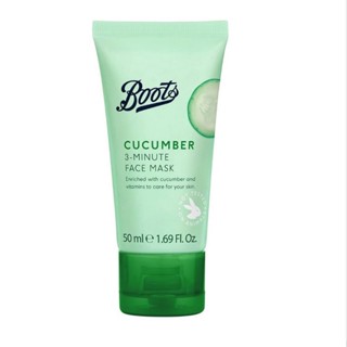 Boots Cucumber 3-minute facial mask 50ml มาส์กหน้าแตงกวา ช่วยให้ผิวหน้าเปล่งปลั่ง ขจัดความมันส่วนเกินกระชับรูขุมขนเล็กลง