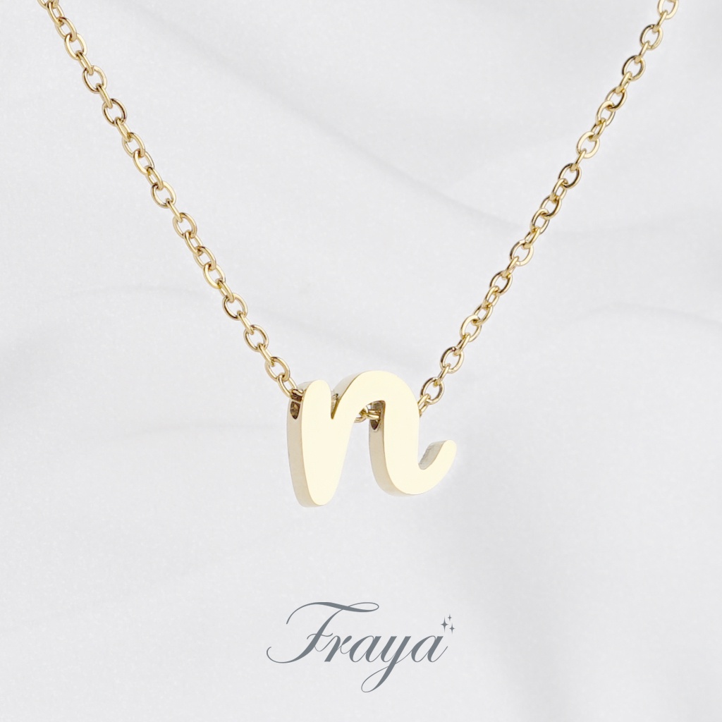 Fraya สร้อยคอตัวอักษร สีทอง ตัวเขียนส N-Z สแตนเลส เลือกความยาว DIY มินิมอล ไม่ลอกไม่ดำ ลงทะเล โดนน้ำหอมได้