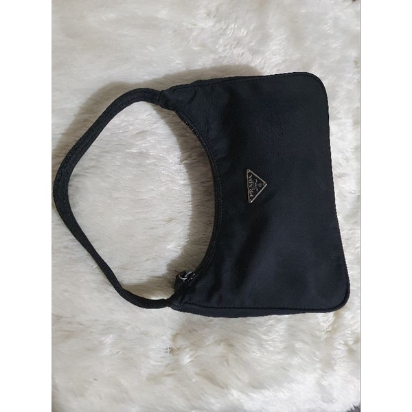 Prada Black Nylon Tessuto Mini Hobo Bag แท้100%