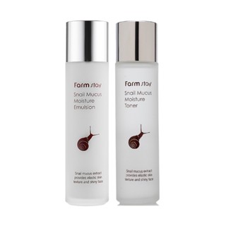 farmstay snail mucus moisture toner, emulsion