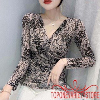 Topone- เสื้อแขนยาวลําลอง ผ้าตาข่าย พิมพ์ลายดอกไม้ สไตล์วินเทจ สําหรับผู้หญิง