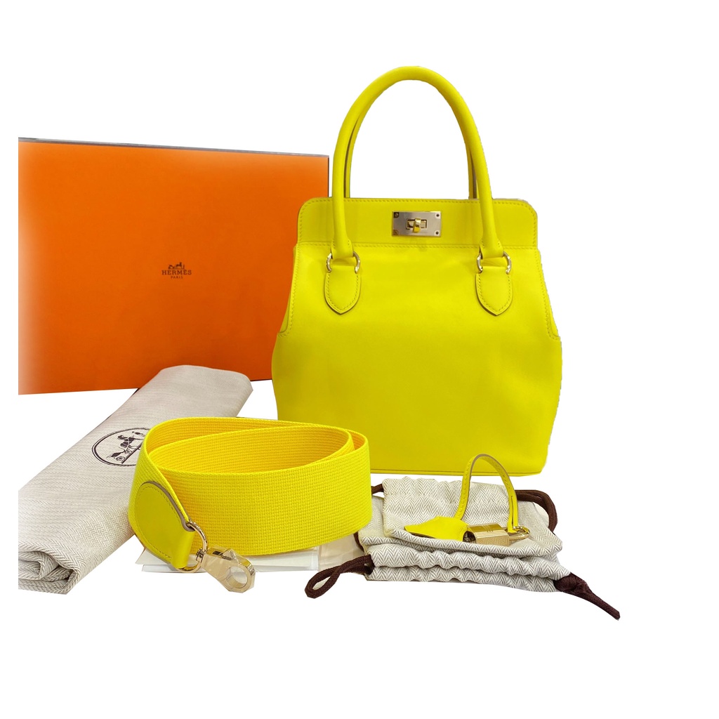 ☋Hermes Hermes Milk Box Bag Ladies Lemon Yellow กระเป๋าสะพายแบบพกพา Authentic