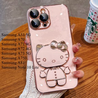 เคสโทรศัพท์มือถือ TPU นิ่ม ปิดด้านหลัง ลายการ์ตูนแมว KT แต่งกลิตเตอร์ พร้อมกระจกแต่งหน้า หรูหรา สําหรับ Samsung Galaxy A53 Samsung A70 Samsung A71 Samsung A72 A73 A750 A81 Note 10 Lite
