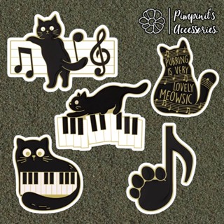 ʕ •ᴥ•ʔ ✿ พร้อมส่ง : เข็มกลัดเซ็ทแมวดำและโน๊ตดนตรี | Black Cat &amp; Music Note Enamel Brooch Pin Set.