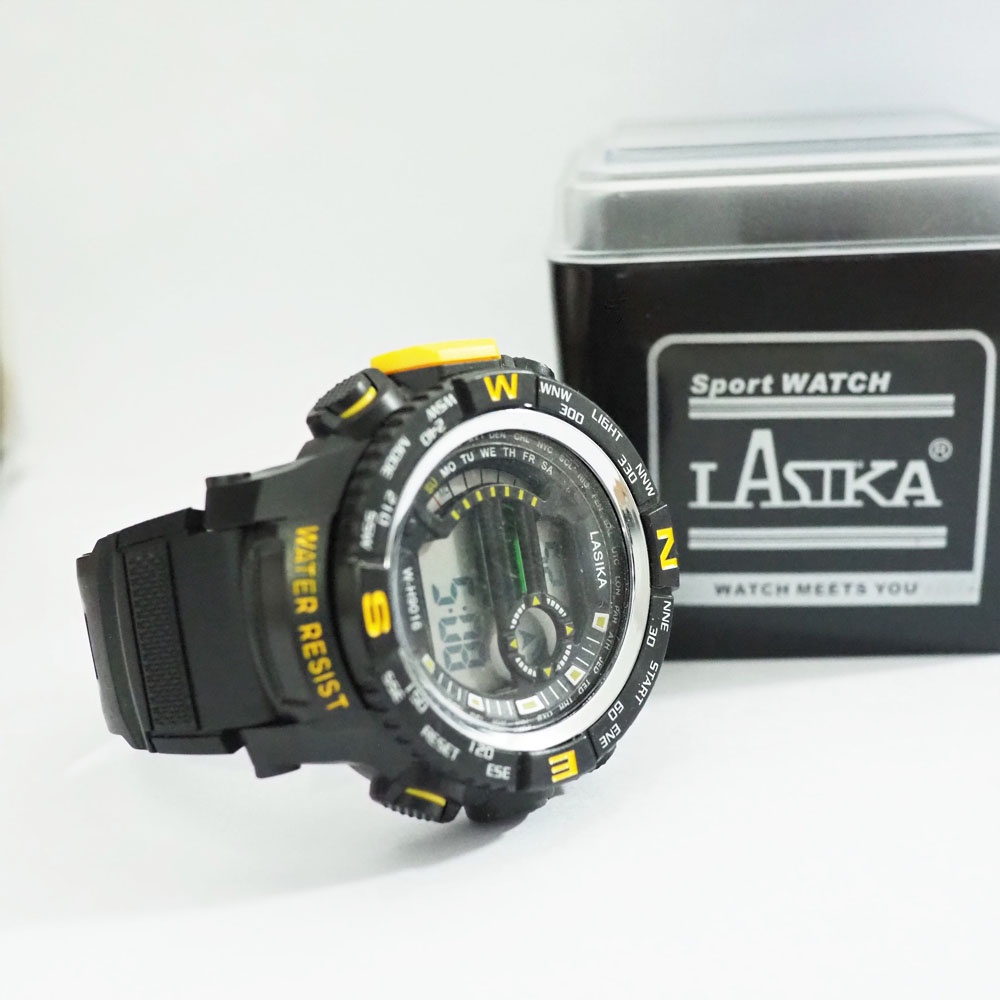 Lasika นาฬิกาสปอร์ตดิจิตอลสายยางสีดำ-ขอบเหลือง