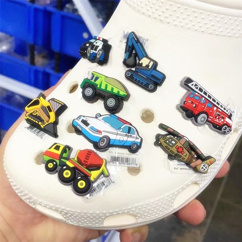 CROCS Jibbitz เข็มกลัด PVC ลายการ์ตูนเฮลิคอปเตอร์ รถตํารวจ สําหรับตกแต่งรองเท้า FZL42