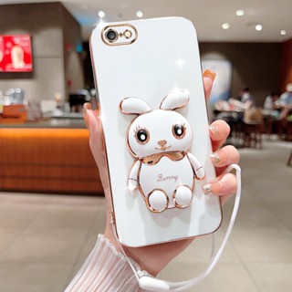 เคสโทรศัพท์มือถือ ขอบตรง ลายกระต่ายน่ารัก พร้อมที่ตั้งวาง สําหรับ iPhone 6 6s 7 8 6 plus 6 splus se2020 se2022