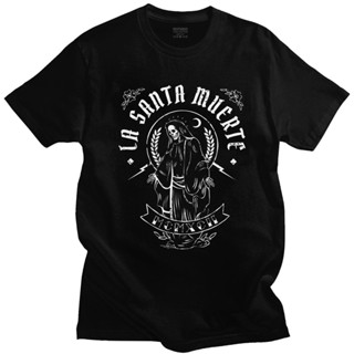 เสื้อยืดแขนสั้น ผ้าฝ้าย 100% พิมพ์ลาย La Santa Muerte Saint Death Goth Mexican Muertos สําหรับผู้ชาย