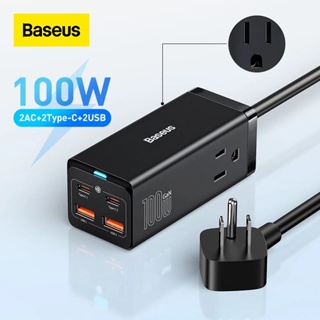 Baseus 100W GaN3 Pro ที่ชาร์จเดสก์ท็อป 2AC + 2U + 2C รางปลั๊กไฟ ที่ชาร์จเร็ว สําหรับ iPhone 14 13 12 Pro Max Xiaomi Samsung แล็ปท็อป