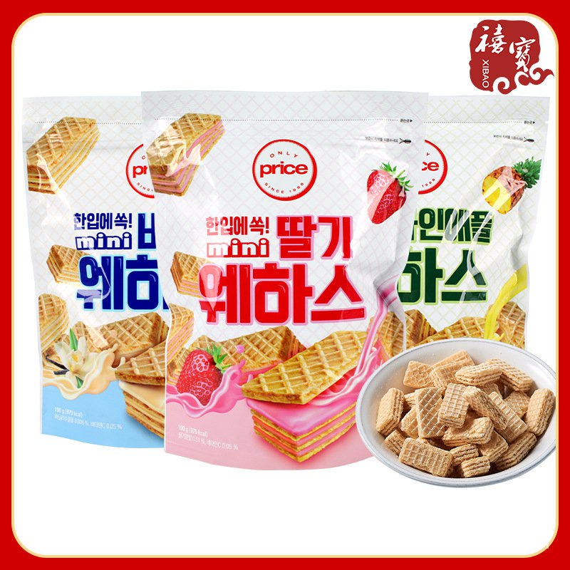 เกาหลีล็อตเต้only priceมินิเวเฟอร์190gสับปะรดสตรอเบอร์รี่วานิลลาขนมสบายๆเวเฟอร์บิสกิต Z5K4