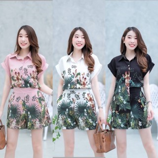 hbstation.shop เสื้อผ้าผู้หญิง ชุด Set 2 ชิ้น  สีชมพู ขาว ดำ พร้อมส่ง