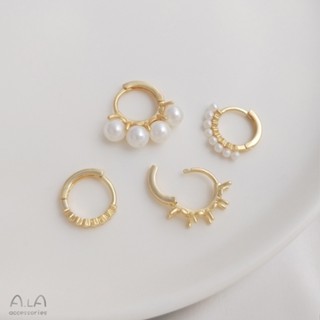 เครื่องประดับ ต่างหู แฮนด์เมด ประดับลูกปัดคริสตัล ไข่มุก สีทอง 14k diy