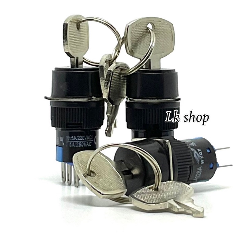 สวิตซ์กุญแจ  คอ 16mm  6ขา ON-OFF  2NO 2NC 5A