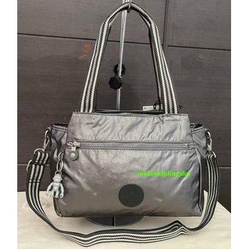 ส่งฟรี EMS Kipling  Elysia Handbag - Carbon Metallic ผ้าเคลือบสีเทา