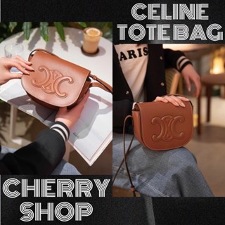 ถูกที่สุด ของแท้ 100%/เซลีนCeline FOLCO TRIOMPHE bag in smooth bovine leather/ผู้หญิง/กระเป๋าสะพายไหล่/กระเป๋าสะพายข้าง