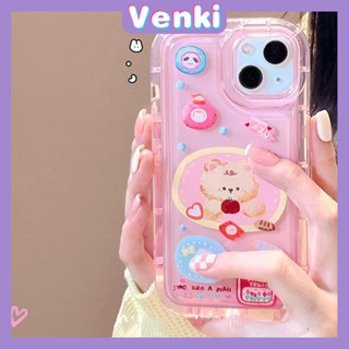 VENKI - เคส ไอโฟน เคส ไอโฟน 11 เคสสำหรับ iPhone 14 Pro Max TPU Soft Jelly ถุงลมนิรภัยใสเคสสีชมพูหมีน่ารักป้องกันกล้องกันกระแทกสำหรับ iPhone 14 13 12 11 Plus Pro Max 7 Plus X XR