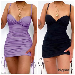 ❒๑✼Bigmall - ชุดเดรสคอวีสายสปาเก็ตตี้ทรงเอวสูงสําหรับผู้หญิง