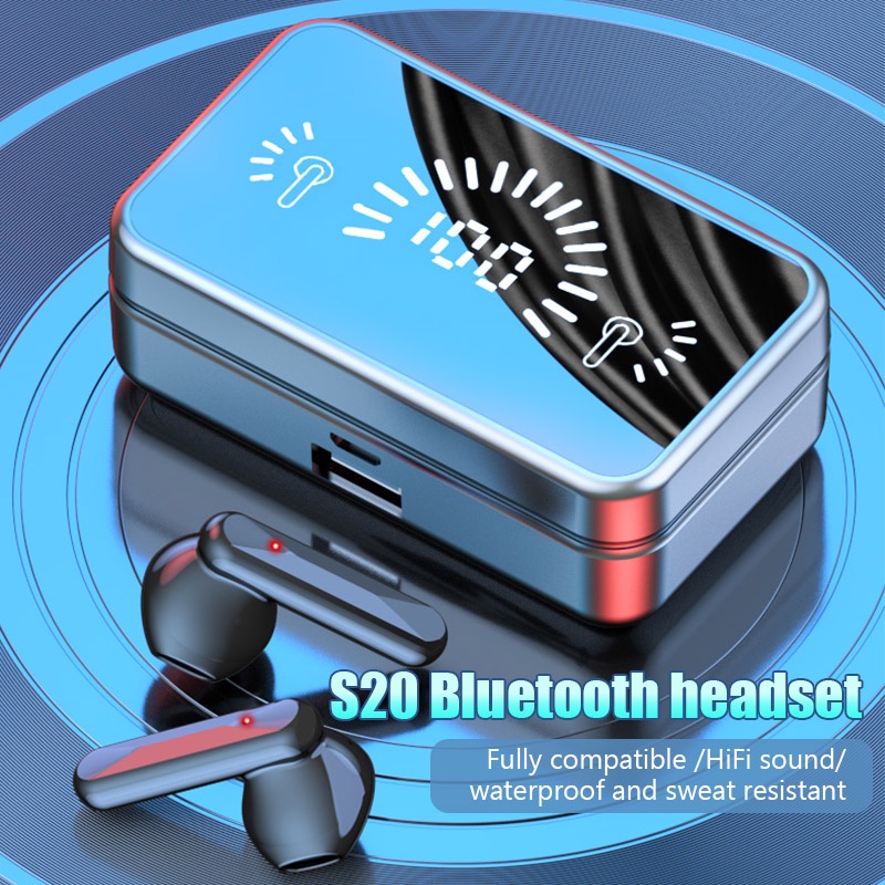 2023 ชุดหูฟังบลูทู กระจกเงา ธ ใหม่ JBLประเภทในหู TWS S20 Air Pro จอแสดงผลไฟ LED แบตเตอรี่ For iPhone Xiaomi Android ความจุสูง ด้วยไมโครโฟน เสียงสเตอริโอเบสหนัก