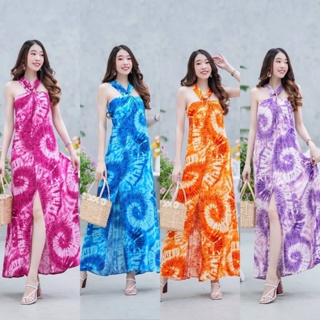 hbstation.shop เสื้อผ้าผู้หญิง Maxi Dress สีชมพู ฟ้า ส้ม ม่วง พร้อมส่ง