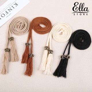 Ellastore123 เข็มขัดถัก แฮนด์เมด ประดับพู่ สําหรับผู้หญิง