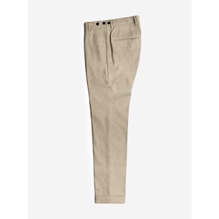 [JBB*] BEIGE LINEN COTTON PLEATED TROUSERS WITH EXTENDED WAISTBAND เจบีบี กางเกงขายาว กางเกงขายาวสองจีบ ผสมคอตตอนลินิน