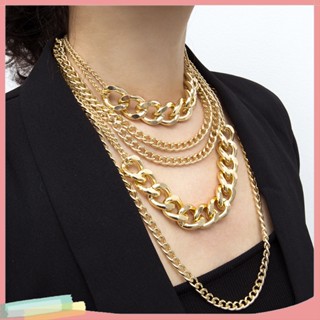 【LK】Punk Women Multi-layer Curb Chain Statement Necklace Rock Hip-hop Jewelry Gift