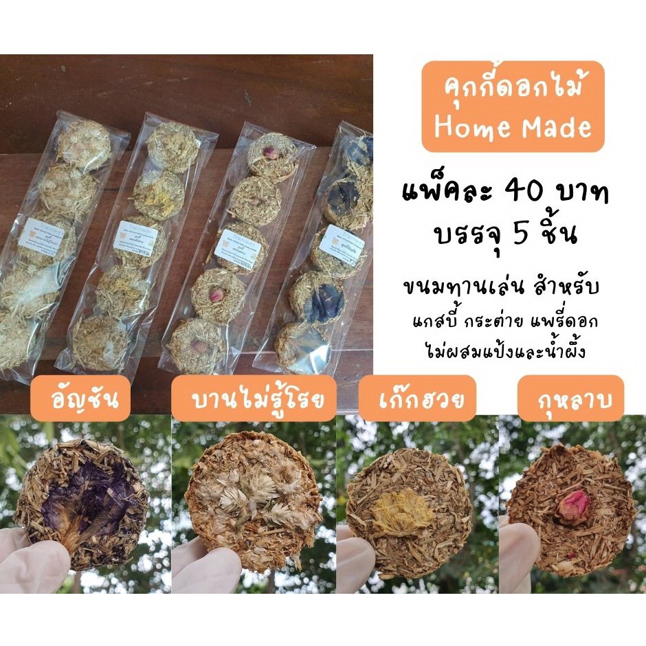 คุกกี้หญ้า ดอกไม้ ขนมรางวัล กระต่าย แกสบี้ แพรี่ด็อก ไม่ผสมแป้ง น้ำผึ้ง แพ็ค 5 ชิ้น
