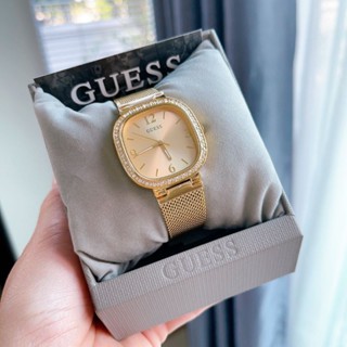 💥นาฬิกาข้อมือผู้หญิงสวยงาม คริสตัลล้อมหน้าปัด🥳 #Guess ตัวเรือนเหลี่ยมและสายสเตนเลสสีทอง ประดับคริสตัล สายปรับเองได้