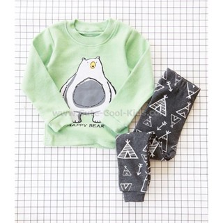 L-PJG-544 ชุดนอนเด็กแนว Slim สีเขียว ลายหมี Size-90 (1-2Y)