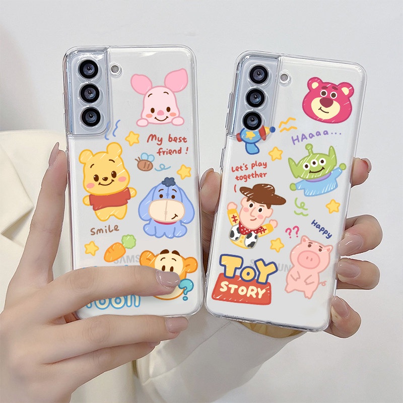 SAMSUNG น่ารักการ์ตูนหมีพูห์toy StoryสําหรับSamsung S25 S21 S20 FE S23 S24 FE A24 A34 A54 S10 S20 S21 Plus S22 Ultraหมายเหตุ 10 Plus 20 Ultra 5Gซิลิโคนนุ่มโปร่งใสTPU Cover