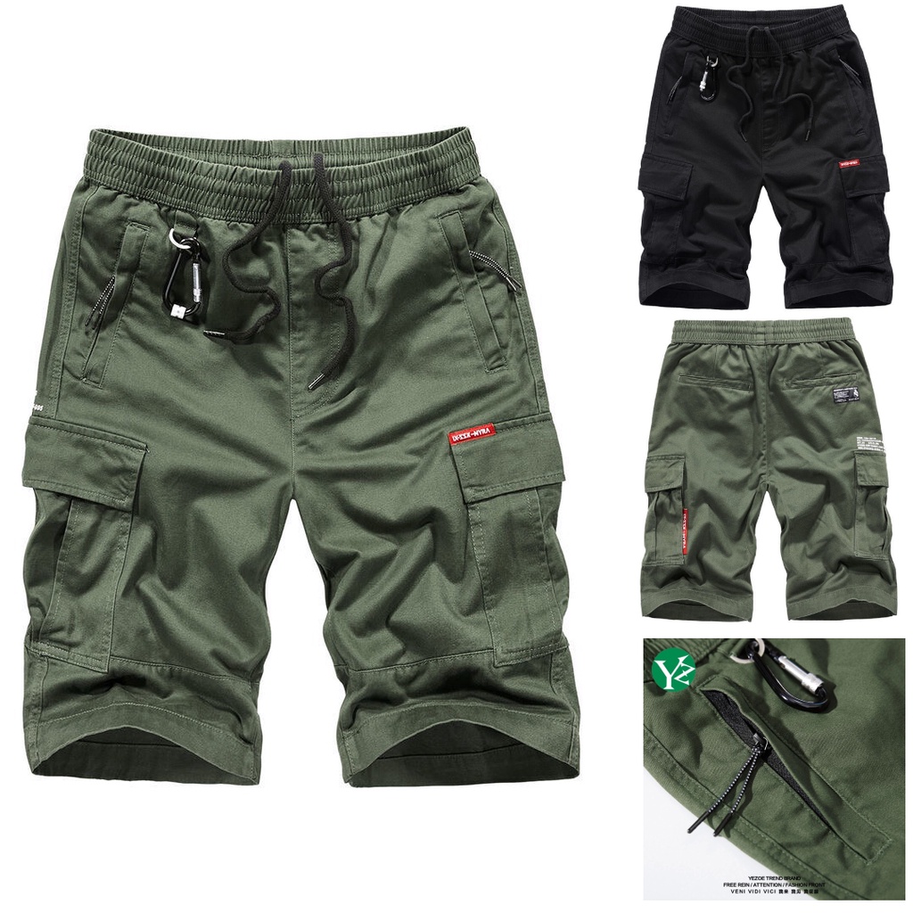 No.1605 กางเกงขาสั้น หลายกระเป๋าสไตล์เกาหลีล่าสุด，กระเป๋ามีซิป 100% cotton