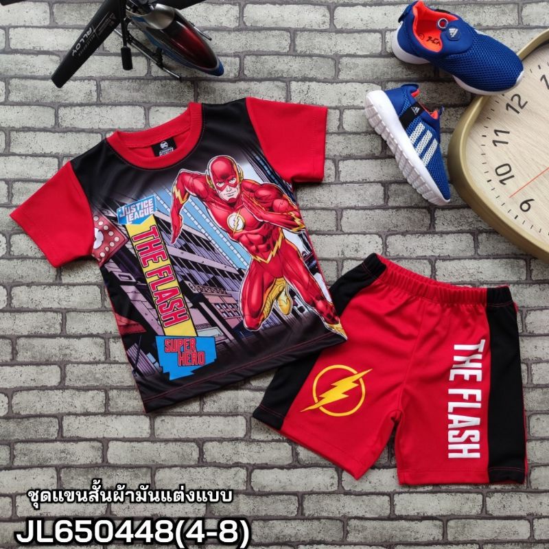 Kidssayhi ชุดแต่งแบบ ผ้ามัน JL650448(S-XL)และ(4-8)ลายThe Flash พร้อมส่ง