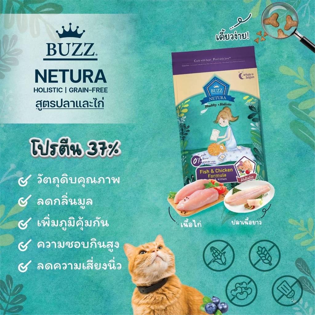 Buzz  Netura Cat Holistic อาหารแมวโฮลิสติก-เกรนฟรี สูตรเนื้อไก่ปลา