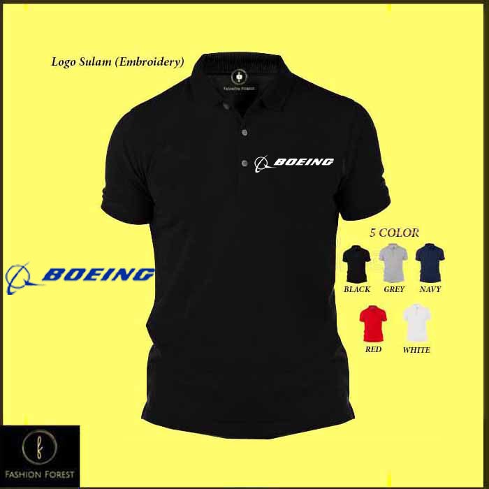 เสื้อโปโล โลโก้ Sulam เย็บปักถักร้อย BOEING PREMIUM COTTON 100% EMBROIDERY FGL