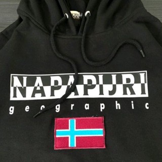 เสื้อกันหนาว มีฮู้ด ลาย NAPAPIJRI GEOGRAPHIC สีดํา