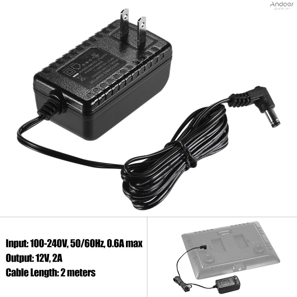 อะแดปเตอร์ไฟมาตรฐาน 12V 2A พร้อมปลั๊ก EU แรงดันไฟฟ้ากว้าง 100-240V สําหรับไฟวิดีโอ LED YONGNUO YN300III YN216 YN1410 YN300Air YN160III YN168 YN360