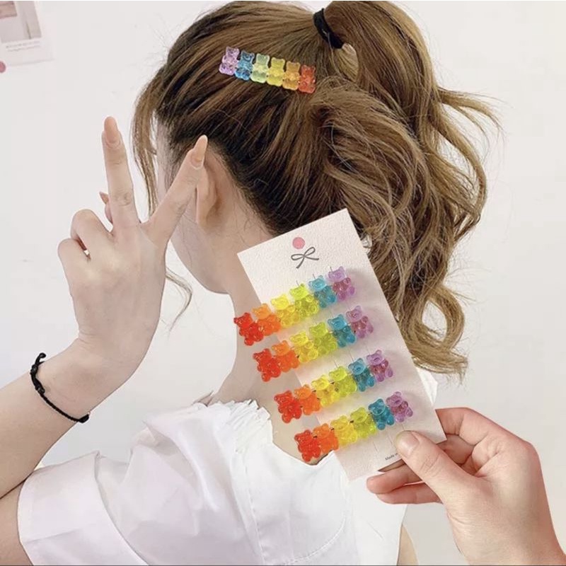 พร้อมส่งจากไทย กิ๊บหมีเยลลี่ เรียงกัน6ตัว/1ชิ้น น่ารักสุดๆ ติดแน่น