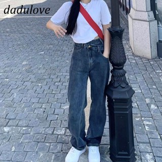 DaDulove💕 New Korean Version of Irregular Retro Jeans Loose Womens Wide-leg Pants High Waist Niche Straight Pants