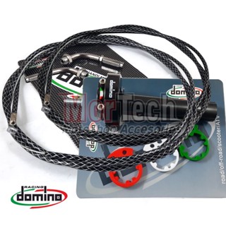 Domino Italy มอเตอร์แก๊ส คาร์บอนไฟเบอร์ สีดํา 2 สาย 190 ซม. และมอเตอร์แก๊ส L Nmax Old Aerox PCX Vario 125 150 Fi BeAT ESP Sogan Sonic Satria FU Mio J 2 ชิ้น