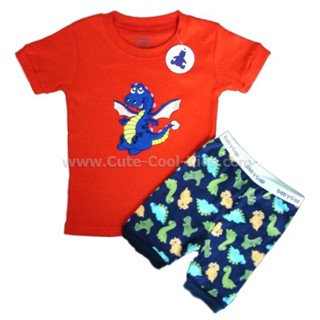 S-PJB-054-spjb ชุดนอนแขนสั้น ขาสั้น Baby G - สีแดง ลายมังกร