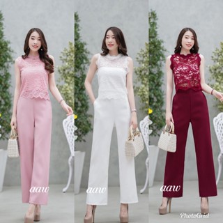 hbstation.shop เสื้อผ้าผู้หญิง ชุด Set 2 ชิ้น  สีชมพู ขาว แดง พร้อมส่ง