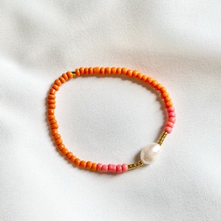 Freshwater pearl orange beaded bracelet