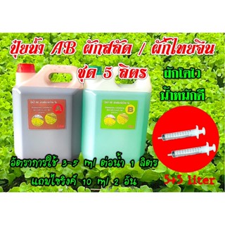 ปุ๋ยน้ำ A/B ผักสลัด ฯ แบบแกลลอน ชุด 5 ลิตร(แถมไซริงค์ 10 ML 2 อัน)