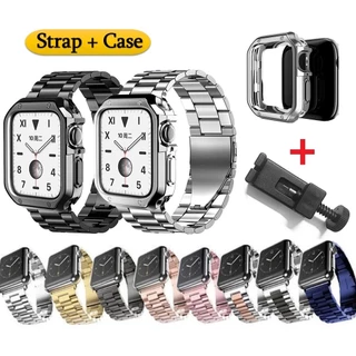 สายนาฬิกาข้อมือ สเตนเลส หรูหรา พร้อมเคส สําหรับ Strap Series 11 / 10 9 8 7 6 5 4 3 2 1 Watch SE SE2 Ultra Strap เคส i watch case ขนาด 41 45 มม. 49 มม. 40 44 มม. i watch สาย
