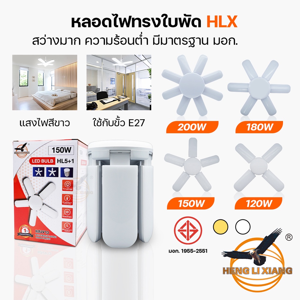 หลอดไฟ LED ทรงใบพัด 4+1,5+1,6+1,8+1 แสงขาว/วอร์ม พับเก็บได้ ปรับมุมโคมไฟได้ ส่องสว่าง 360 องศา BULB