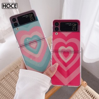 Hoce เคสโทรศัพท์มือถือ PC แข็ง แบบใส ลายหัวใจ สีชมพู สําหรับ Samsung Galaxy Z Flip 3 4 5G Flip4 Flip3